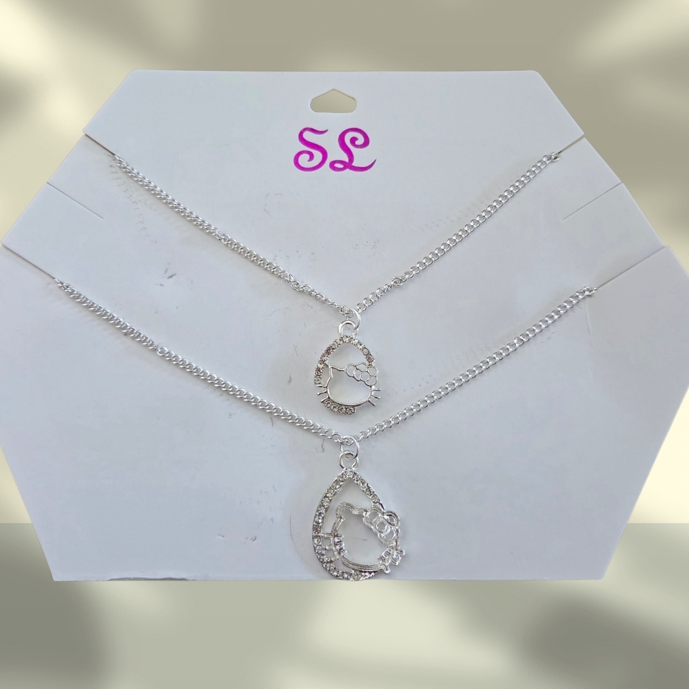 Silver Tone Double Layer Hello Kitty  Necklace - Silver